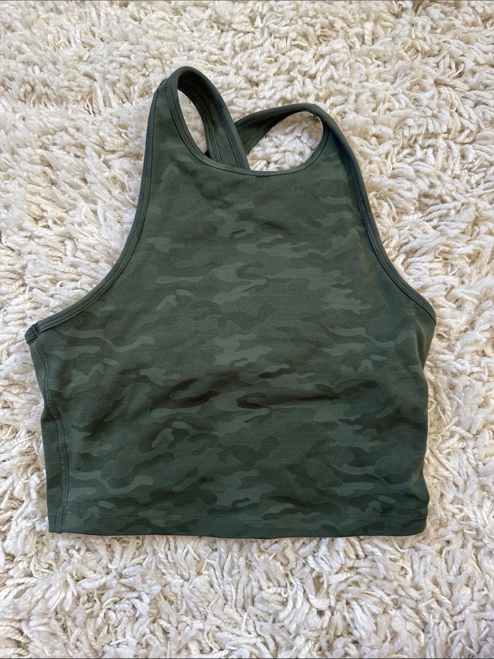 Beyond Yoga Olive Camo High-Neck Racerback Crop Top